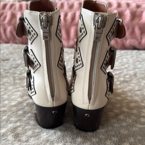 Coach White Ankle Boots with Silver Accents - Picture 2 of 5